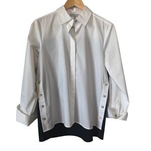 Hinson Wu Aileen Black White Side Button Popover Blouse Size 6 Tailored Luxury